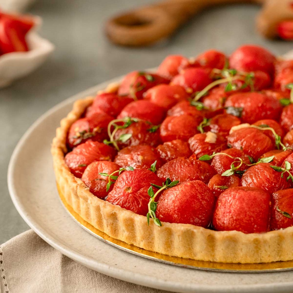 Quiche de tomates confitados com caramelo balsâmico