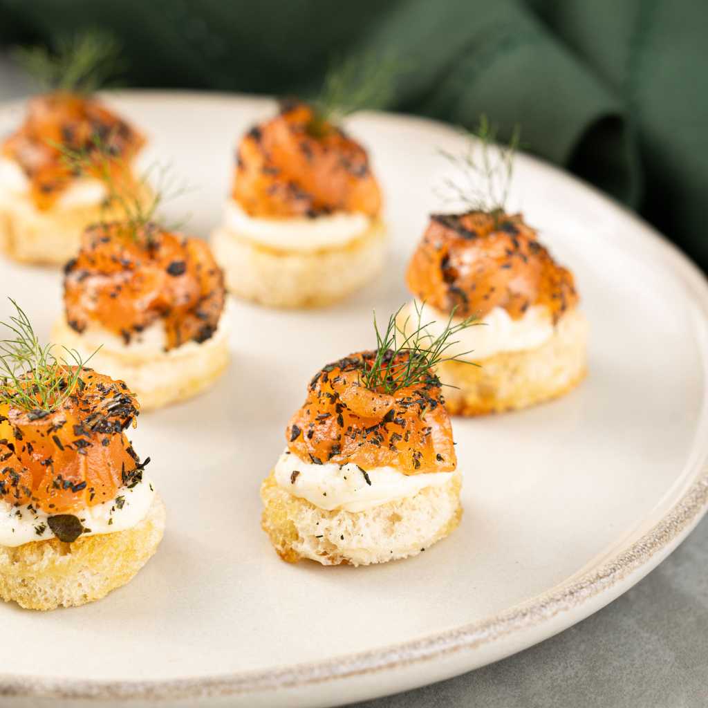 Canapé Creme de Limão Siciliano com Gravlax de Salmão e Dill