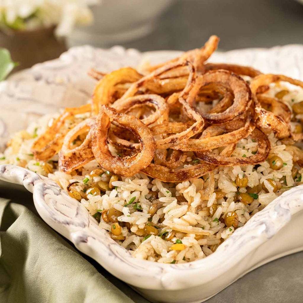 Arroz com lentilhas na manteiga e cebola