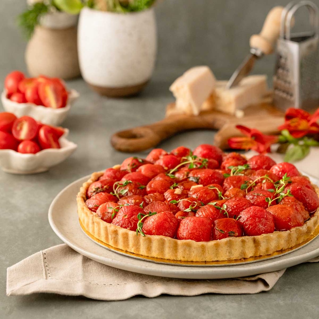 Quiche de tomates confitados com caramelo balsâmico